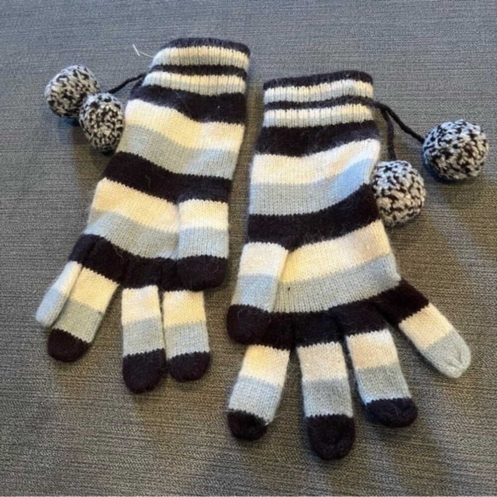 Ben Sherman Striped Wool Knit Gloves with Pom Poms - Picture 4 of 4